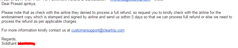 Jan 5th: Email from Cleartrip Team