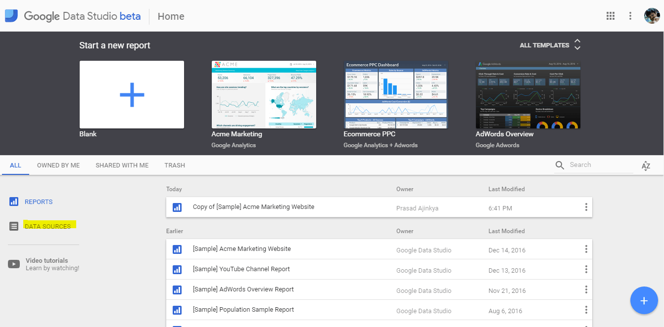 Choose the Data Source menu from the Dashboard